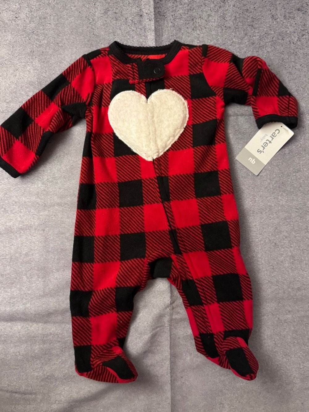 Carter’s Buffalo Check ~Heart~  Footie Pajamas Red & Black PREEMIE NB 3M
